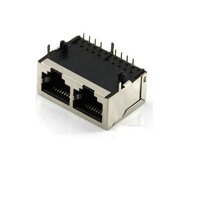 Conector femenino doble 8p de Ethernet del PWB del zócalo UL94V-0 de los puertos RJ45