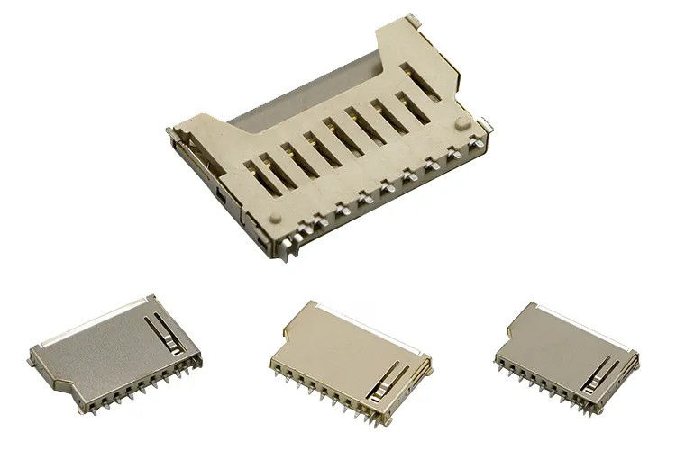 Tipo corto Shell de cobre del empuje del empuje del conector de tarjeta de memoria SD del cuerpo 9Pin