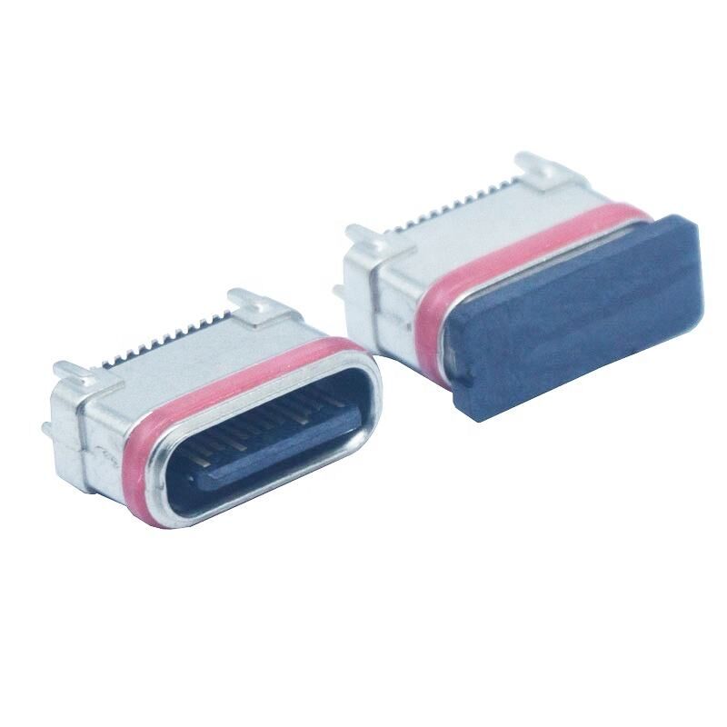 Conector hembra tipo C de metalurgia de polvo de zinc vertical SMD impermeable de 24 pines, enchufe de puerto de carga USB