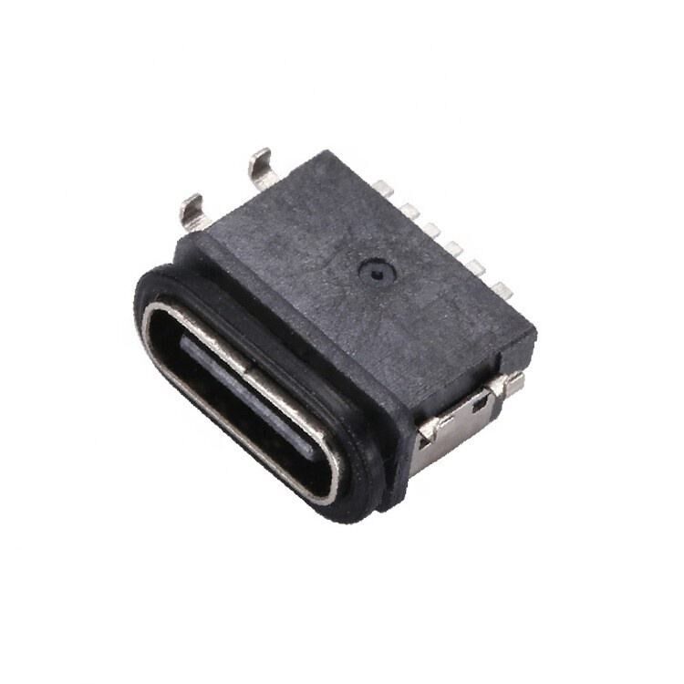 Tipo C 6 pines Femenino IPX7 Conector USB a prueba de agua Transmisión de datos de montaje SMT horizontal