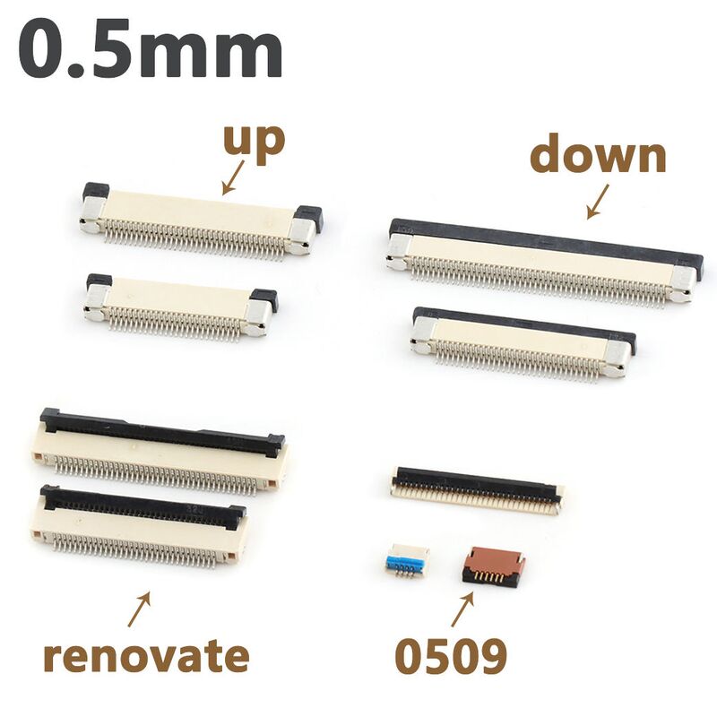 Conector FPC 0.5mm de Paso Horizontal SMT Tipo Flip-lock Contacto Superior Inferior Arriba Abajo 4-60 pines