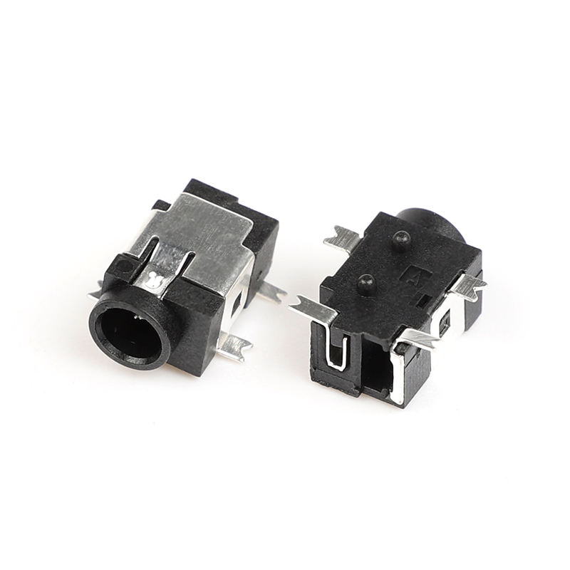 Conector hembra de audio y video DC de 4 pines SMT SMD de 1.3 mm, bronce fosforado negro, 12V 1A, conector de ángulo recto, carcasa de nailon