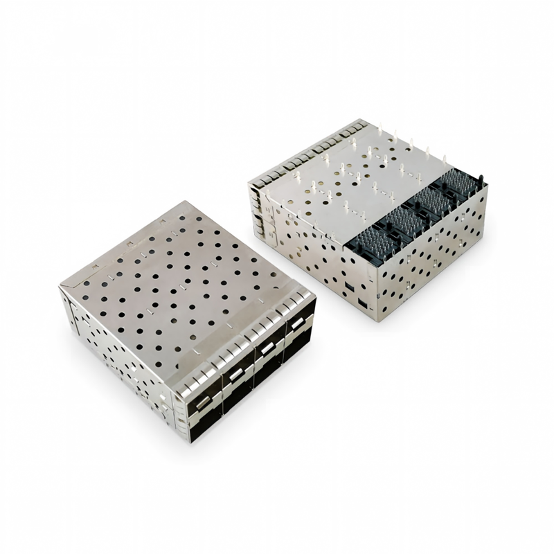 Matriz de conectores SFP+ de factor de forma pequeño (SFP+) de 8 puertos y 160 pines, tipo press-fit, configuración de matriz 2x4 puertos sin modelo de luz