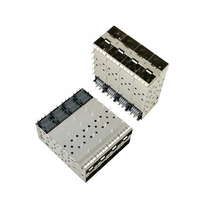 Matriz de conectores SFP+ de factor de forma pequeño (SFP+) de 8 puertos y 160 pines, tipo press-fit, configuración de matriz 2x4 puertos sin modelo de luz