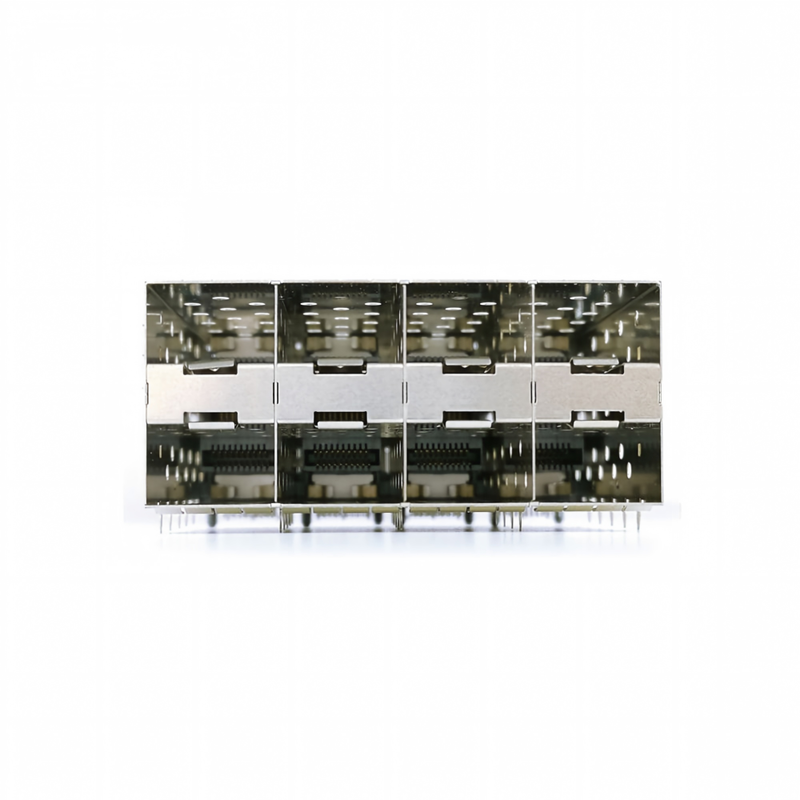 Matriz de conectores SFP+ de factor de forma pequeño (SFP+) de 8 puertos y 160 pines, tipo press-fit, configuración de matriz 2x4 puertos sin modelo de luz