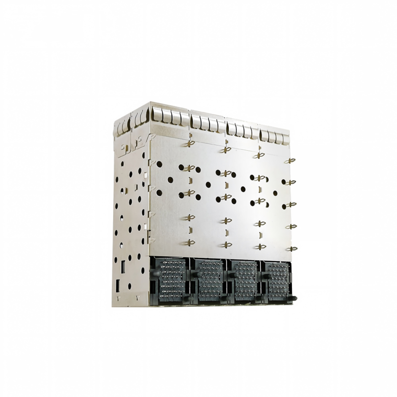 Matriz de conectores SFP+ de factor de forma pequeño (SFP+) de 8 puertos y 160 pines, tipo press-fit, configuración de matriz 2x4 puertos sin modelo de luz
