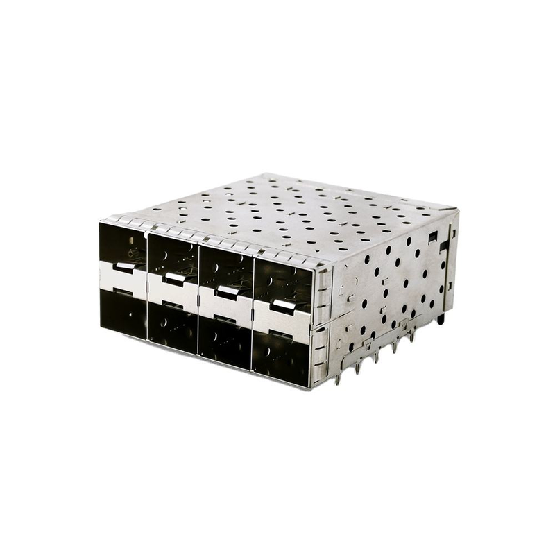 Matriz de conectores SFP+ de factor de forma pequeño (SFP+) de 8 puertos y 160 pines, tipo press-fit, configuración de matriz 2x4 puertos sin modelo de luz