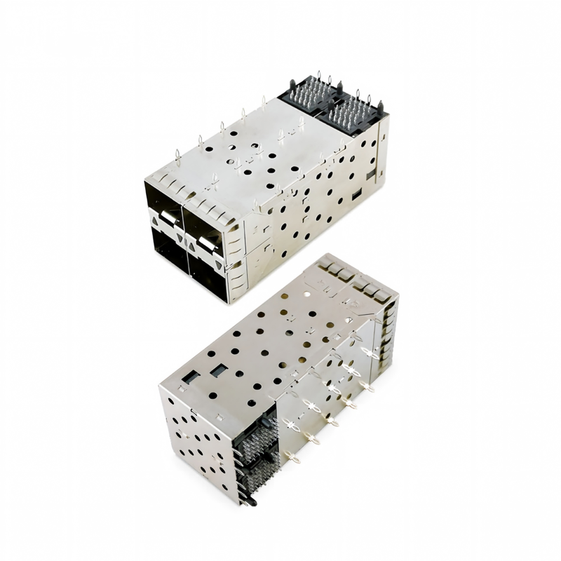 SFP + 2x2 Conector de ajuste de prensa 80 pines de forma pequeña Pltuggable Plus apilado 2 por 1 Conector SFP + multipuerto W / puertos Lightpipe