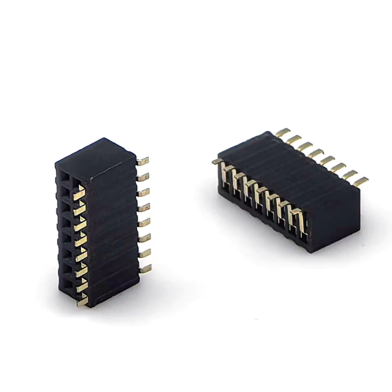 1.27mm Pitch Conector de cabecera femenino de doble fila de entrada lateral SMT PCB Adaptador de latón de contacto carcasa de nylon H3.45mm 2 * 8P