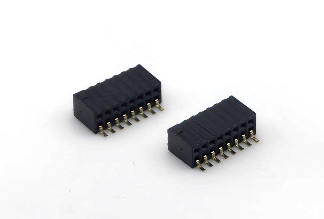 1.27mm Pitch Conector de cabecera femenino de doble fila de entrada lateral SMT PCB Adaptador de latón de contacto carcasa de nylon H3.45mm 2 * 8P