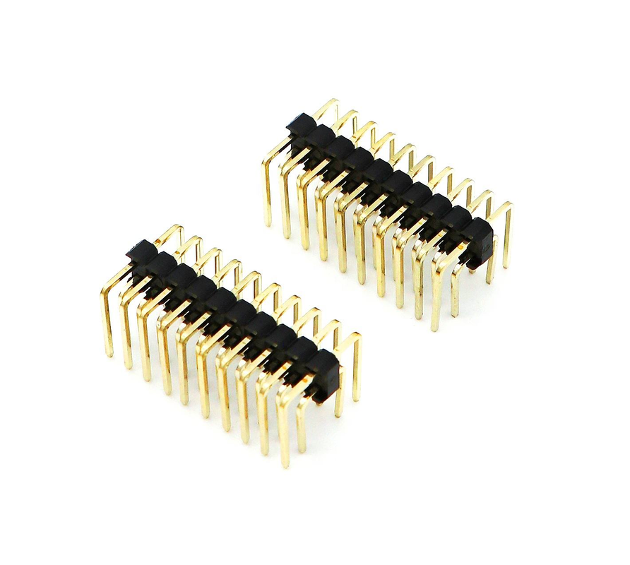 2.54mm Pitch Male Pin Header Dual Row PCB de ángulo derecho Nylon SQ0.64mm H2.5mm 2*1P-2*40P