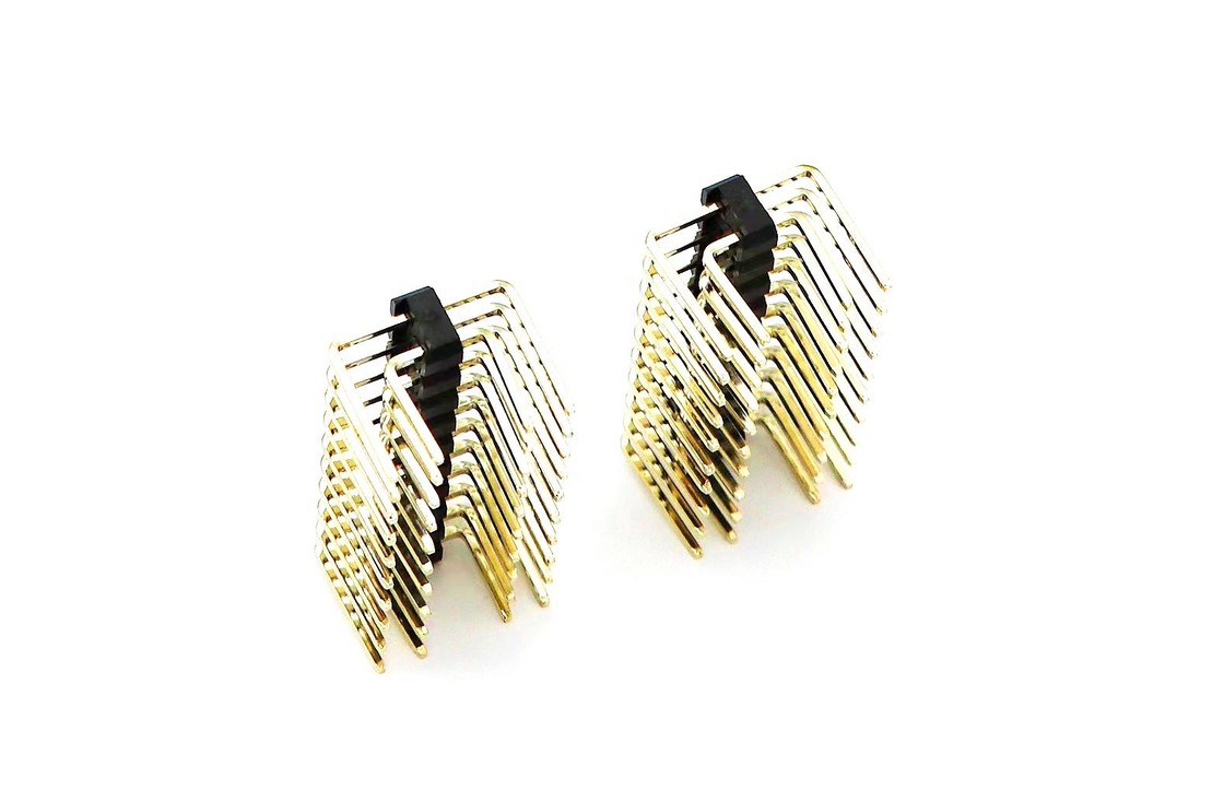 2.54mm Pitch Male Pin Header Dual Row PCB de ángulo derecho Nylon SQ0.64mm H2.5mm 2*1P-2*40P
