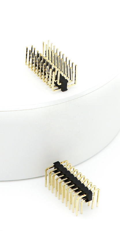 2.54mm Pitch Male Pin Header Dual Row PCB de ángulo derecho Nylon SQ0.64mm H2.5mm 2*1P-2*40P