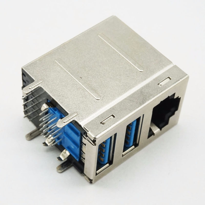 PBT USB combinado 3,0 conector de 180 grados RJ45 para LAN Ethernet Network