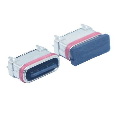 Conector hembra tipo C de metalurgia de polvo de zinc vertical SMD impermeable de 24 pines, enchufe de puerto de carga USB