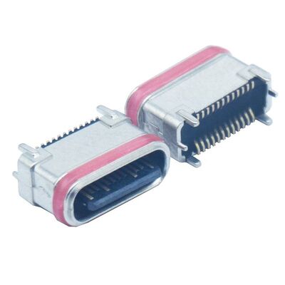 Conector hembra tipo C de metalurgia de polvo de zinc vertical SMD impermeable de 24 pines, enchufe de puerto de carga USB