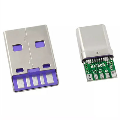 Enchufe USB Tipo C Conector macho Puerto de carga Velocidad de transmisión rápida 5A